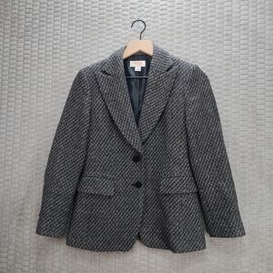 Talbots Black and White Tweed Blazer-100% Wool-Peak Lapels-Size 2P